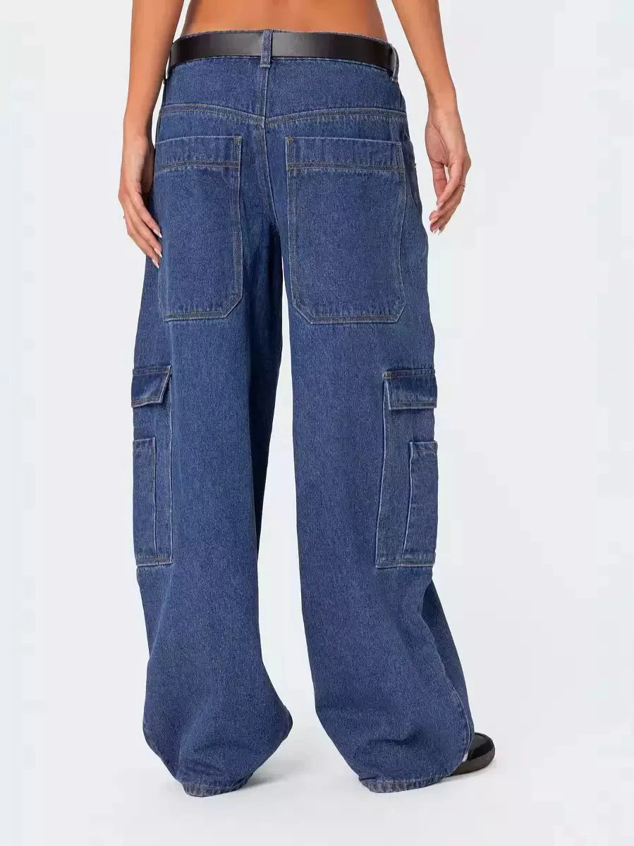 بنطلون عمل أسود مغسول عتيق واسع الساقين طويل حتى الأرض جينز كاجوال بخصر منخفض وسحاب للإغلاق مناسب لموسم الخريف #2