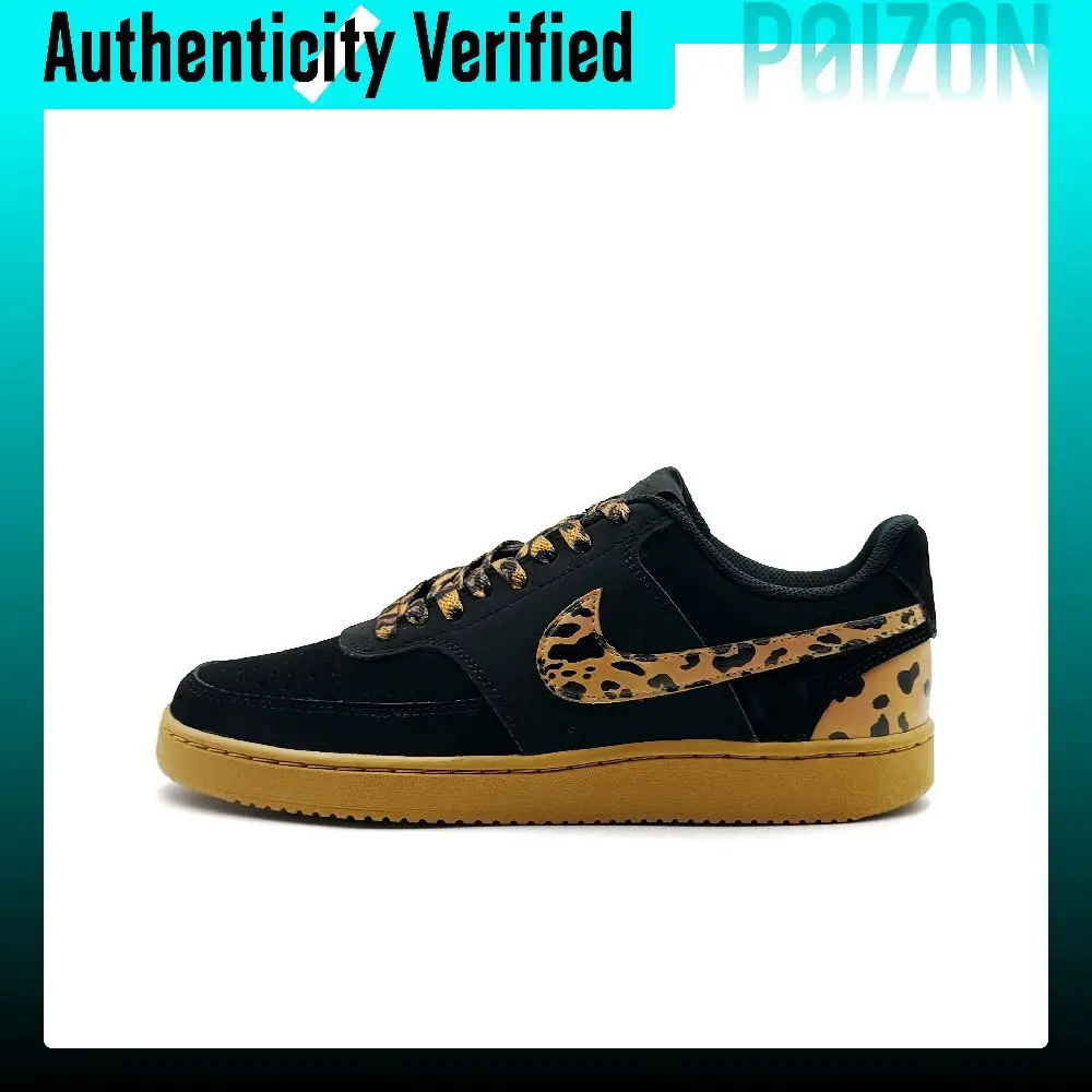 Nike Court Vision 1 Black Brown Leopard Print 1 Synthetic Leather Cushioning Abrasion Resistant CD5463-008（team1056-1）