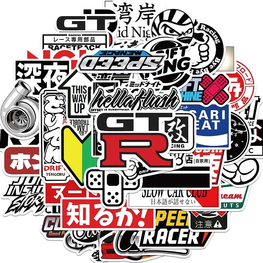 50pcs Funny Car Japan Brand JDM Stickers for Skateboard Luggage Bumper Bike Motorcycle Cool Vinyl Decals Sticker Bomb Gift