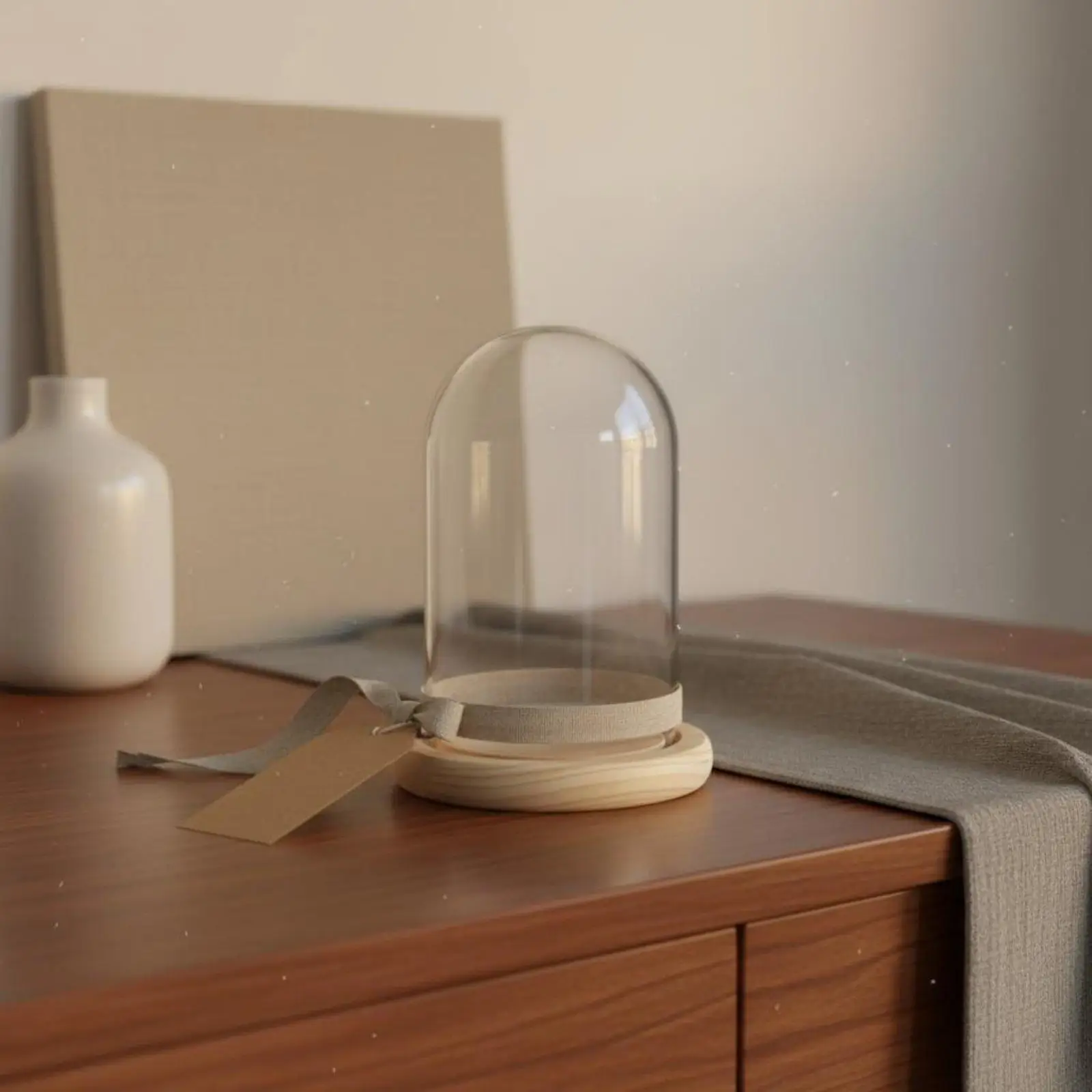 Glass Showcase Cloche for Miniatures Dust Shield Cover with Wooden Base for Interior Decor