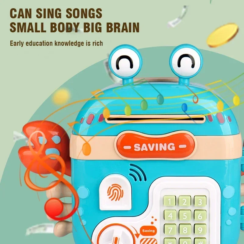 Tirelire en forme de crabe avec lumières musicales, Codes d'empreintes digitales, boîte d'économie d'argent, Machine de stockage de pièces de monnaie, jouets éducatifs, cadeau de noël pour enfants