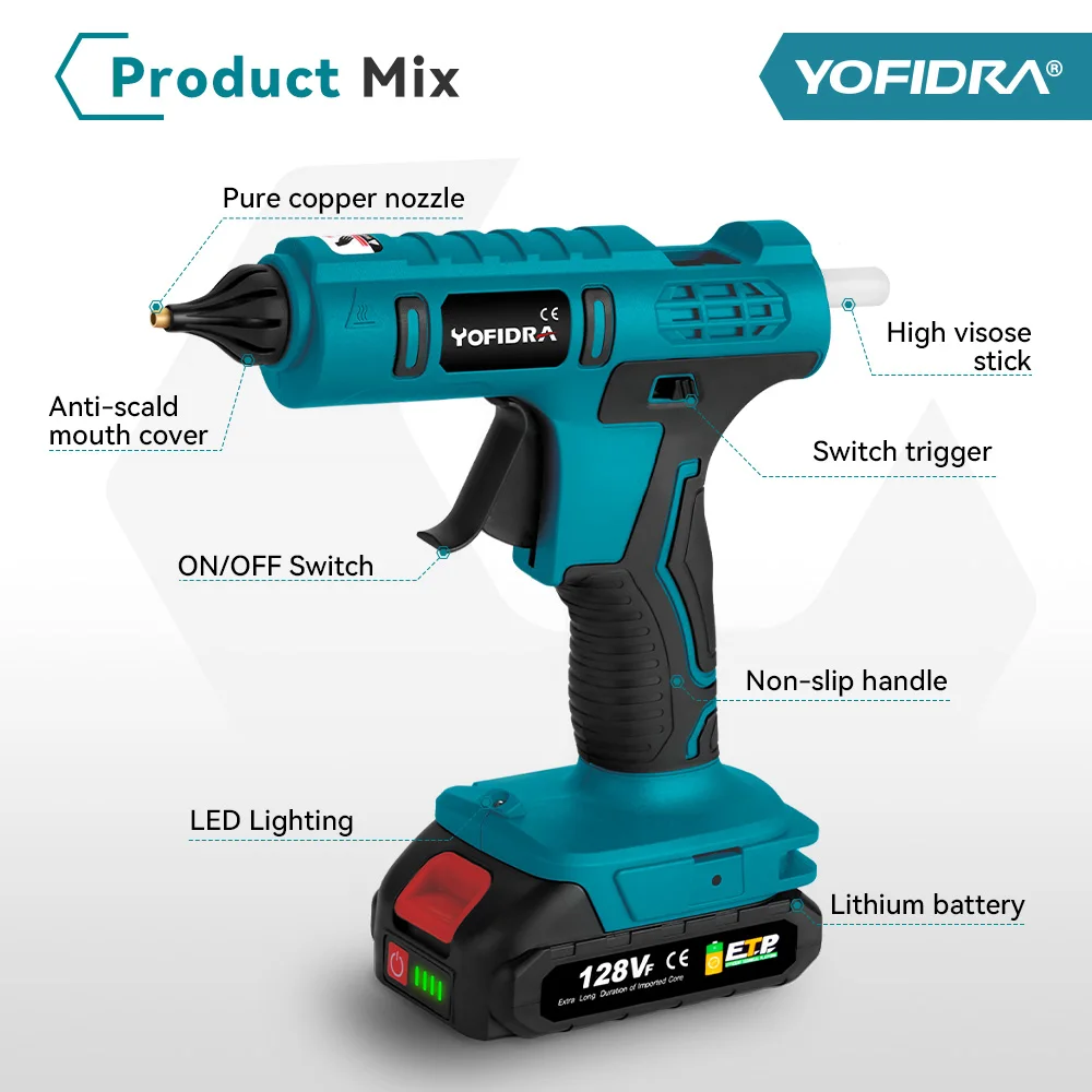 Imagem -02 - Pistola de Cola Elétrica sem Fio Cola em Bastão para Artes Ferramenta de Reparo Doméstico Faça Você Mesmo Bateria Makita 18v 11 mm 100w