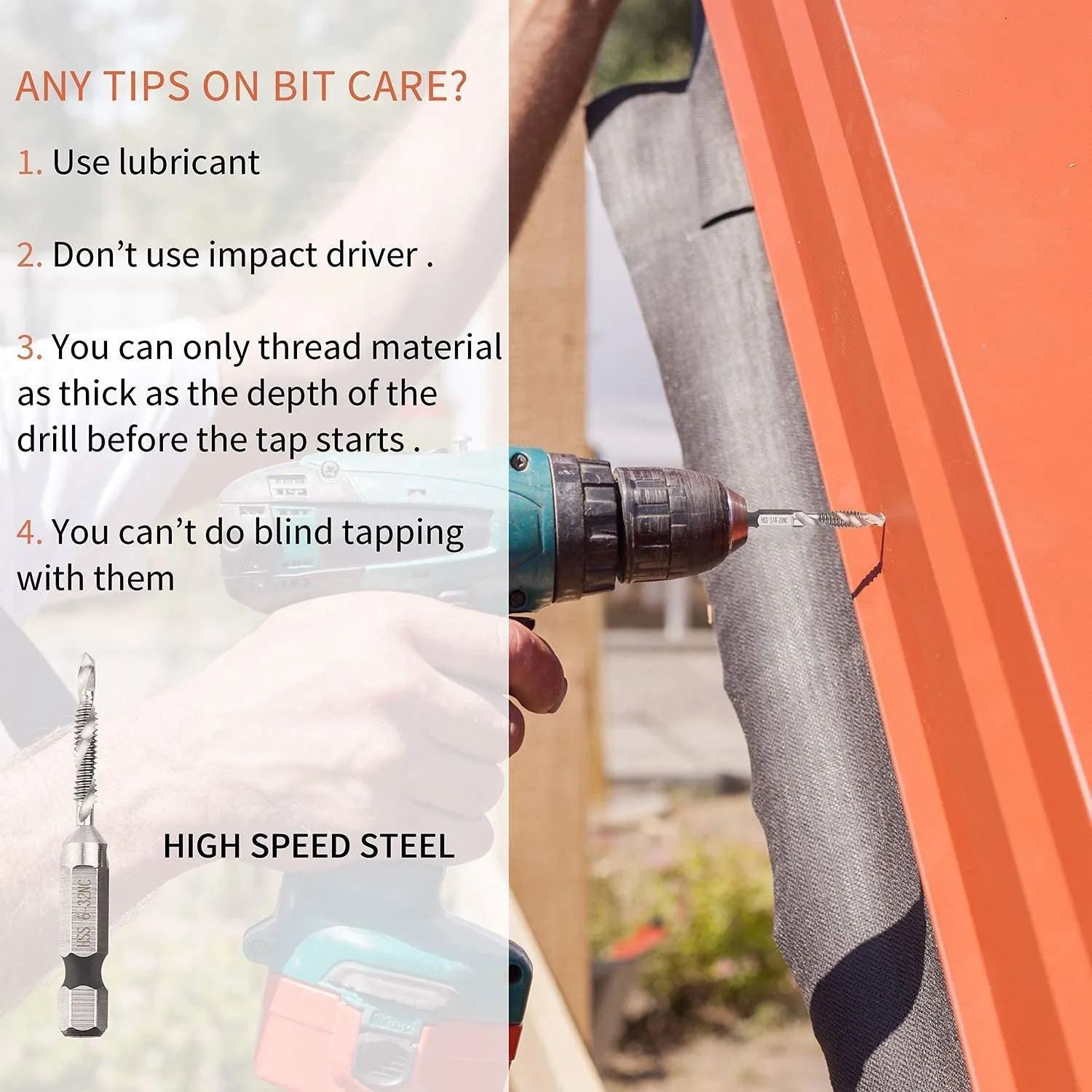 Набор сверл и метчиков SAE с шестигранным хвостовиком, набор комбинированных сверл и метчиков HSS 4341, сверло для снятия заусенцев