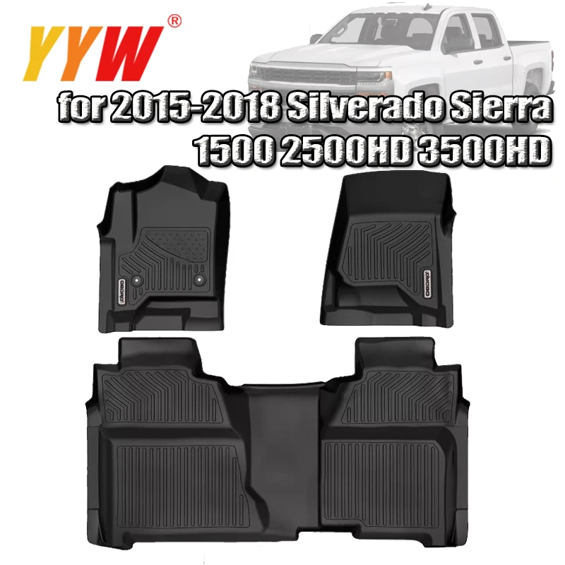 

TPE Floor Mats Liners for 2015 2016 2017 2018 Silverado Sierra 1500 2500HD 3500HD Crew Cab Car Mat Automotive Interior Set