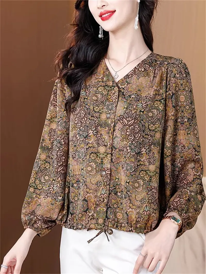 Women's Boho Chic Floral Shirt Summer Loose Fit Long Sleeve Blouse Oversized Top Lightweight Sun Protective Casual Tops G561