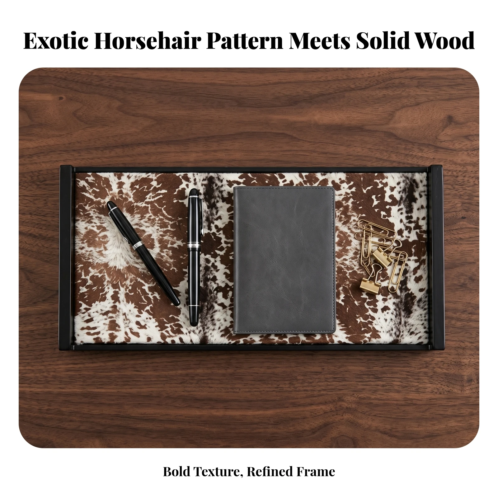 Cowhide Pattern Tray Elegant Wooden Tray with Raised Rails Modern Slim for Home Decorators, Coffee Table, Reception Desk