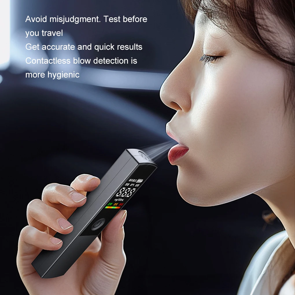 

Портативный тестер алкоголя в выдыхаемом воздухе с драйвером, перезаряжаемый цифровой бесконтактный алкотестер, тестер алкоголя с выдувом воздуха
