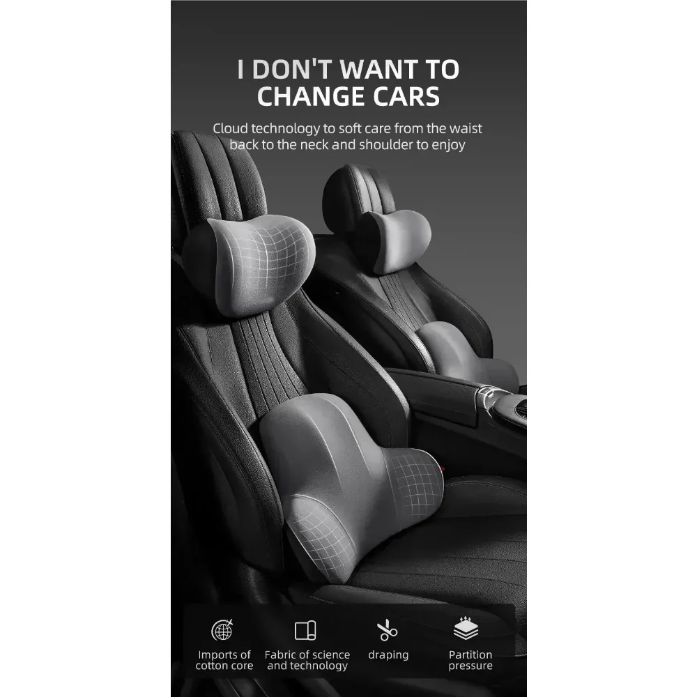 Car Memory Foam Lumbar Support Cushion, Ergonomic Design,Polyester Fabric, Anti-Slip, Washable, Slow Rebound Memory Material