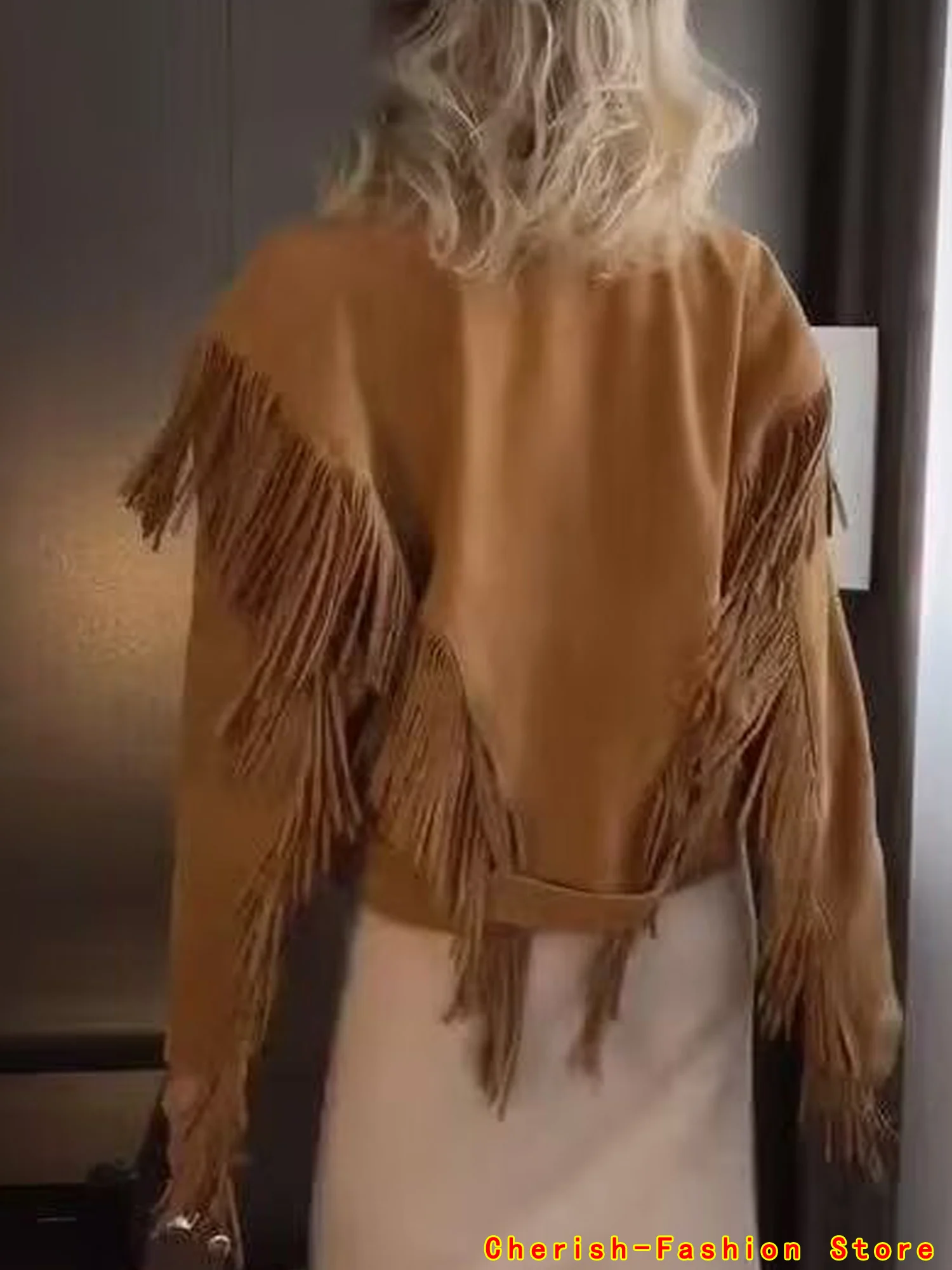 2025 Moda donna manica lunga cerniera capispalla allentato Lady Autunno Chic High Street giacche giacca in pelle scamosciata corta con nappa marrone