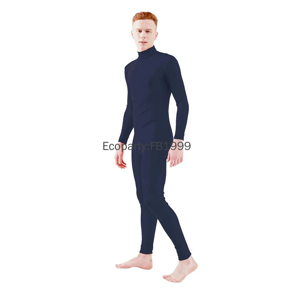 Adult Zentai Full Bodysuit Men Women One Piece Unitard Long Sleeve Mock Neck Spandex Second Skin Tight Suits Halloween Costumes