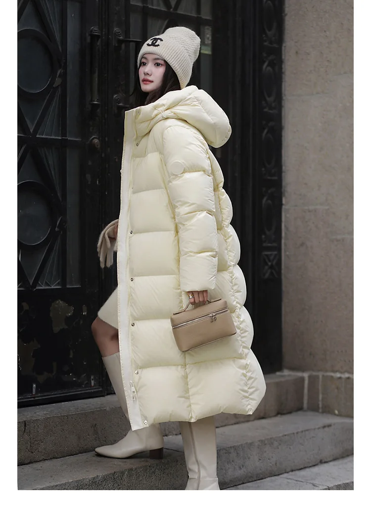 Winter High Quality Long Hooded Down Jacket Women White Duck Down Warm Thick Outwear Female Loose Parker Knee Length Down Jacket