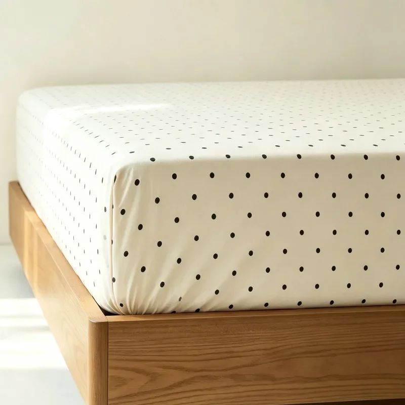3Pcs Dot Fitted Bed Sheet Set with Elastic Band Anti-Slip Adjustable Mattress Cover Pillowcase No Core