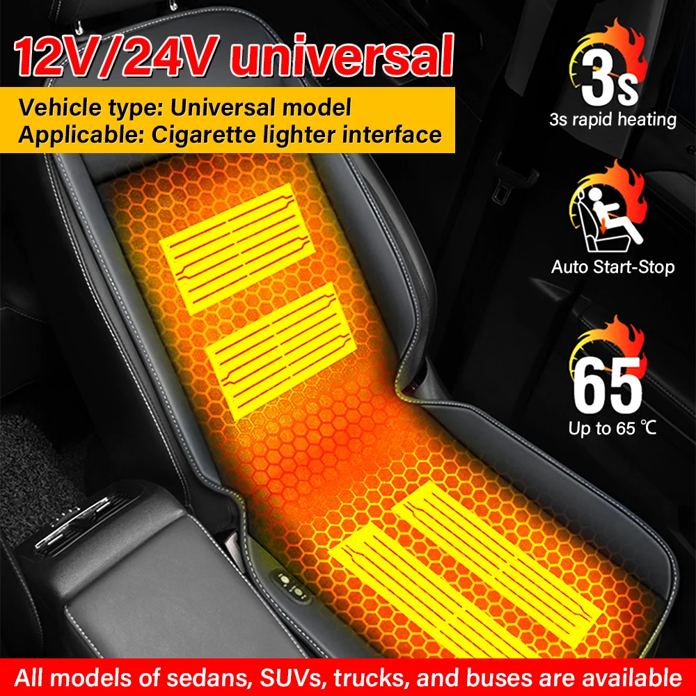 Warm Granular Velvet Heated Car Seat Covers 12V/24V Wire Car Seat Heating Pad Winter Heated Seat Cushion Auto Accessories