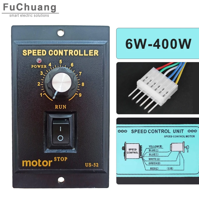 Motor Speed Controller US-52 AC 220V 25W 40W 60W 90W 120W 200W 400W Motor Speed Pinpoint Regulator Controller Forward Backward