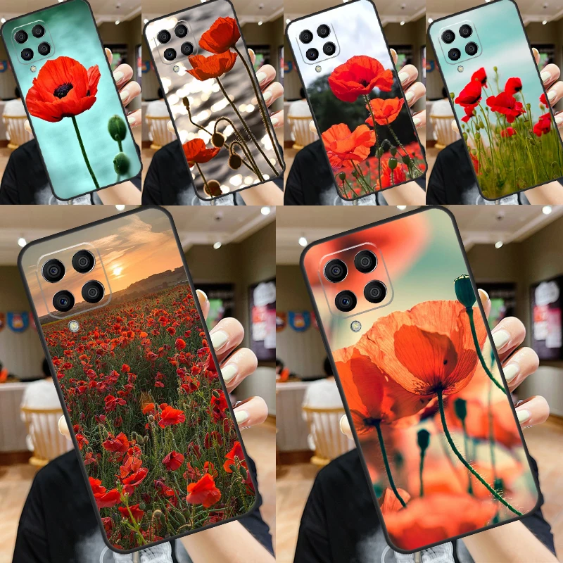 Red Corn Poppy Flower For Samsung Galaxy M23 M33 M53 M13 M11 M51 M14 M34 M54 M20 M30s M12 M52 M15 M55 M32 Case