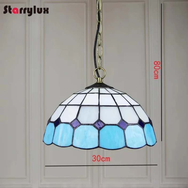 Stained Glass Blue Peacock Chandelier Hotel Villa Tiffany Style Art LED Ceiling Lamp Luxury Decor
