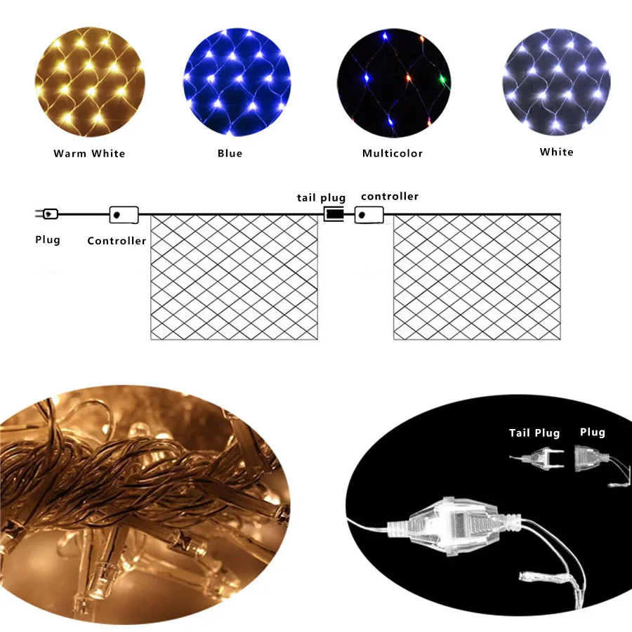 Led صافي شبكة سلسلة أضواء 8 طرق 220 فولت أكاليل الشوارع زينة عيد الميلاد في الهواء الطلق السنة الجديدة حفل زفاف حديقة بوش ديكور #4