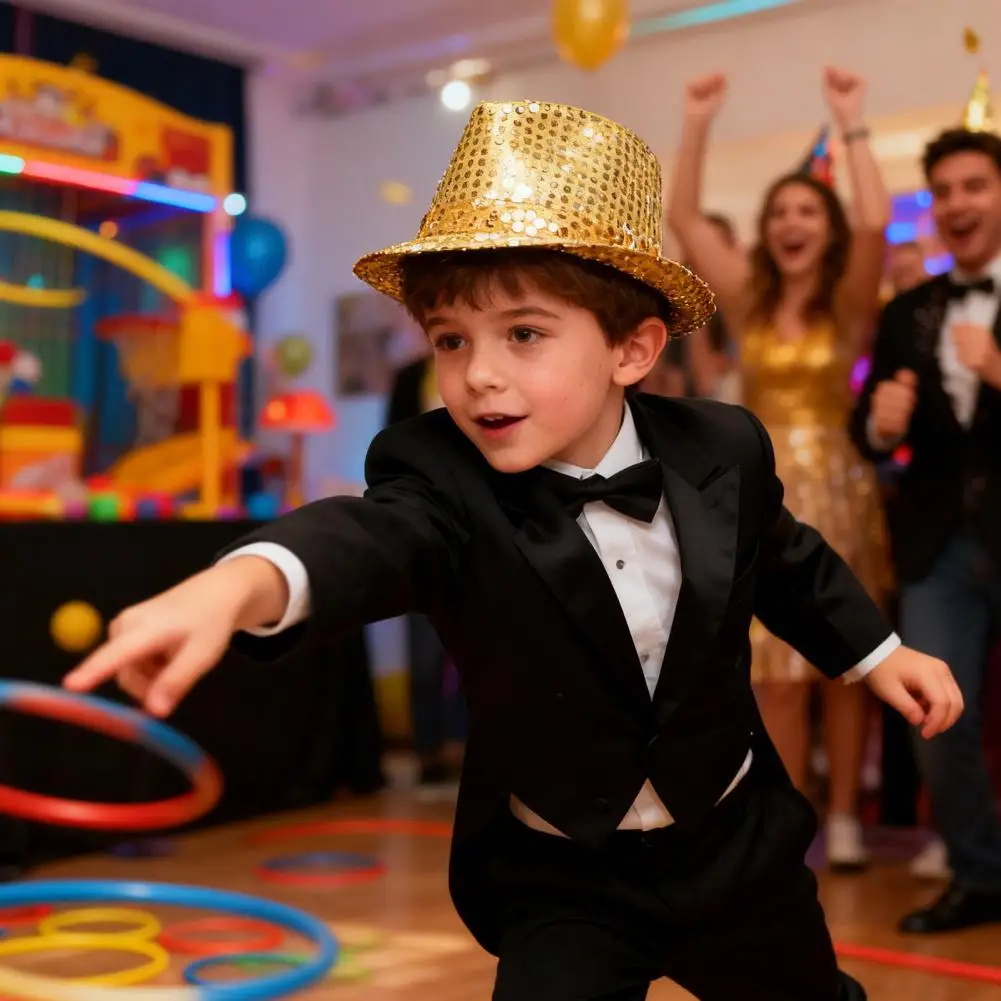 Jazz Hat Adult Kids Sequin Stage Show Hat Dance Performance Cap Christmas Halloween New Year Headwear Джазовая Шляпка