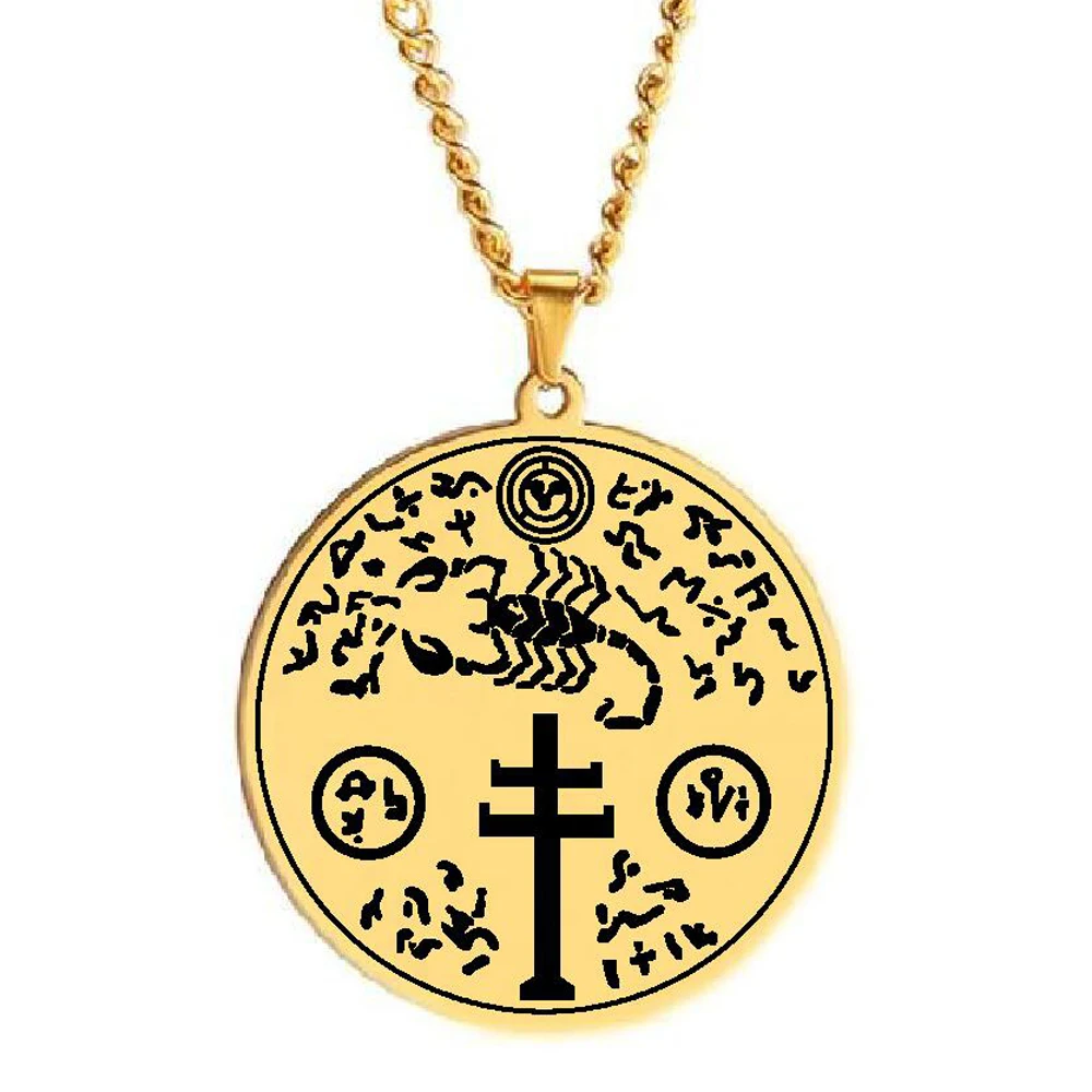 HLSS357 joyería de acero de titanio San Cipriano exterminador amuleto talismán joyería corte láser collar con colgante de acero inoxidable