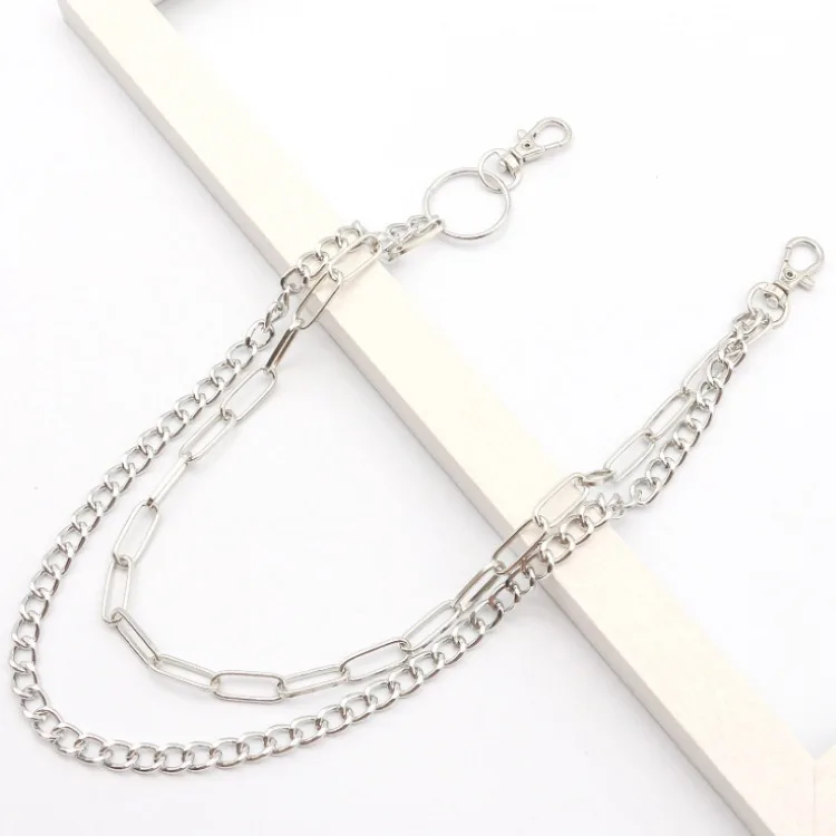 Double Chain Metal Circle Pants Chain Vintage Punk Hip Hop Waist Chain for Men Women Adjustable Length High Quality