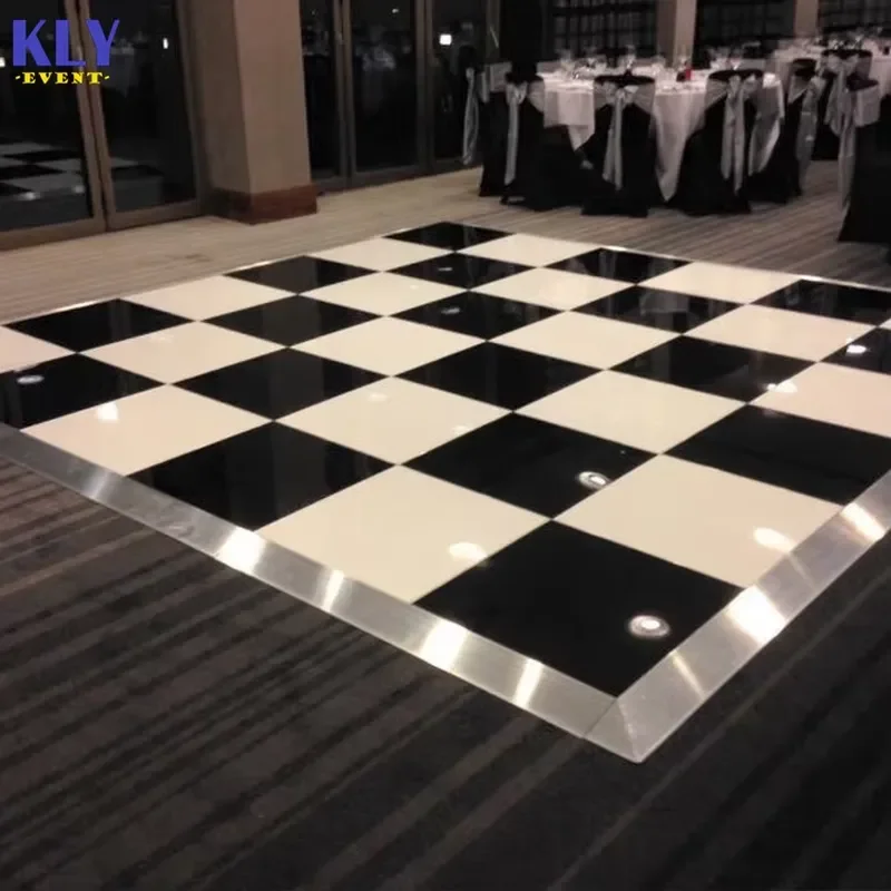 Hight Glossy White Dance Floor Black White Plywood Wooden Stage Panels for Wedding Party Decoration