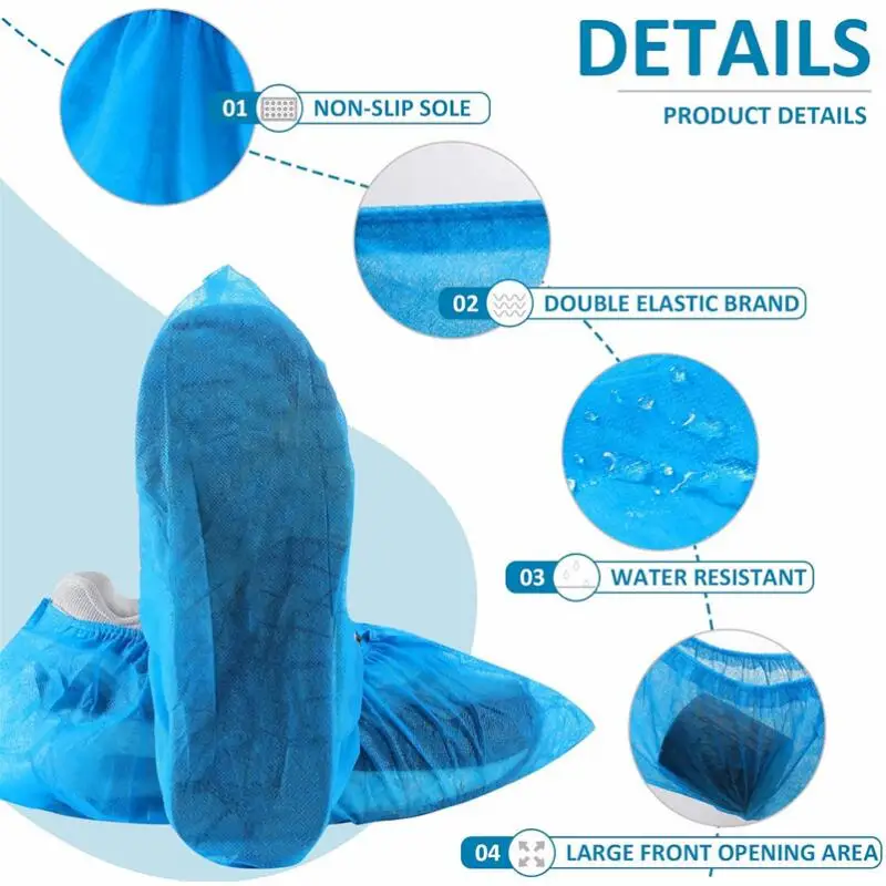 100Pack Disposable Shoe Covers Non-Woven Boot & Shoe Covers Durable Non Slip Overshoes Boot Covers for Indoor Outdoor Home Floor