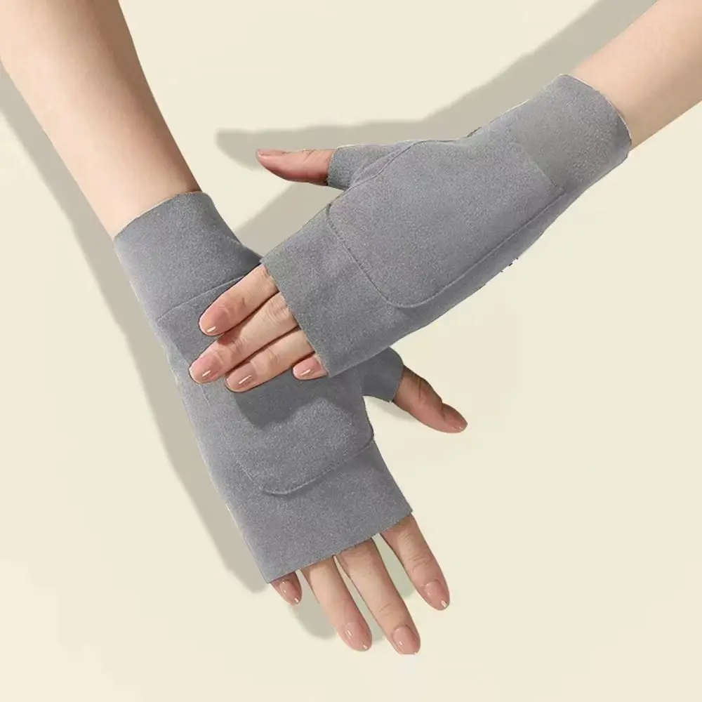 여성용 따뜻한 손가락 없는 장갑, 부드러운 터치 스크린 벨벳 장갑, 단색 반 손가락 장갑, 겨울 패션