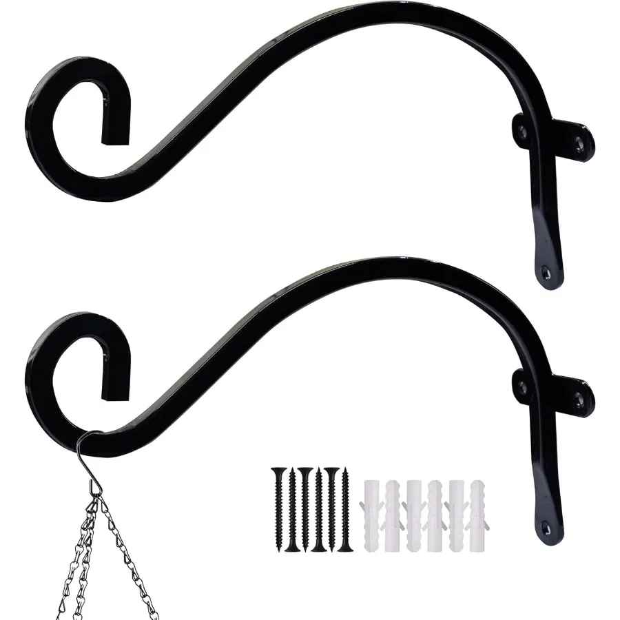 

2 Pack Plant Hanger Outdoor 8 Inch HeavyDuty Hanging Plant Hook for Outside Basket Black Metal Wall Mount Plant Bracket Hook fo