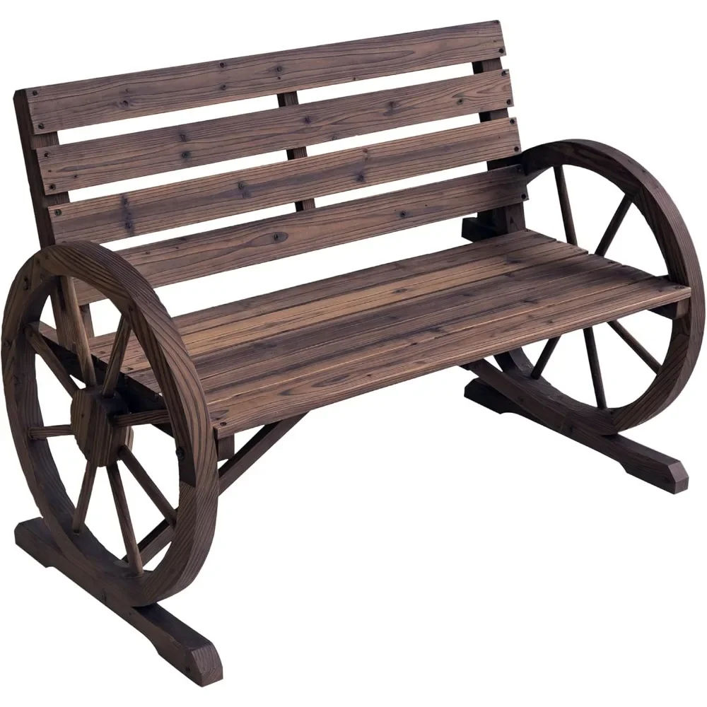 

Patio Benche, 41" Wooden Wagon Wheel Benchs, Outdoor Patio Weather Resistance Furniture, 2-Person Outdoor Benchs w/Backrest