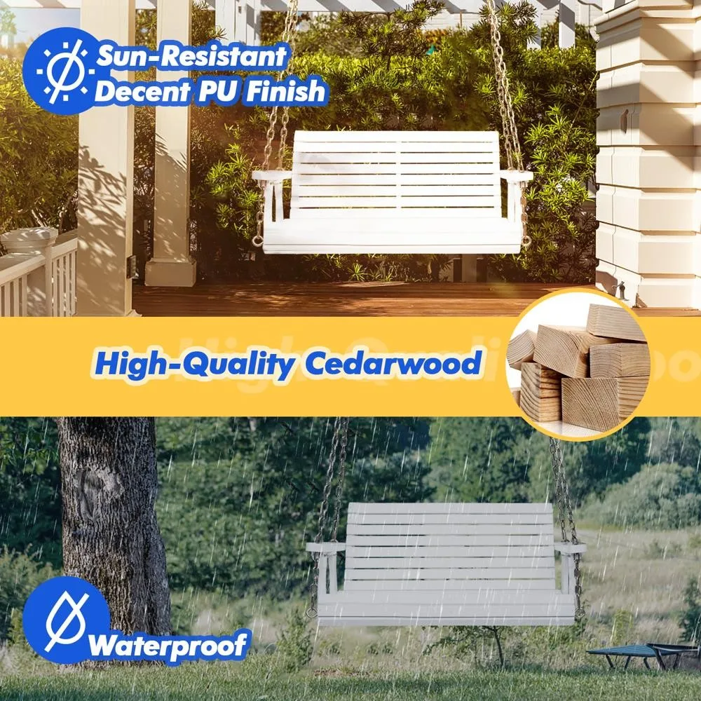 4 FT Heavy Duty 880 LBS Outdoor Swing Chair Bench, Wooden Porch Swing w/ Chains