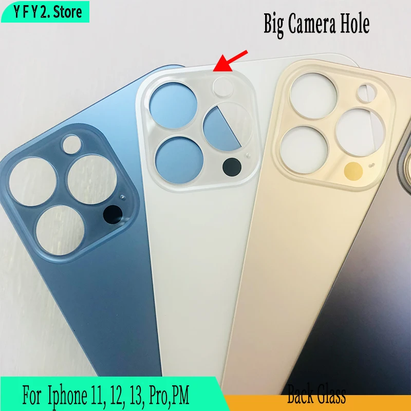 10Pcs AA Back Battery Glass Cover With Wide Big Camera Hole For IPhone 15 14 13  11 12 Pro Max 14p Rear Housing Replacement