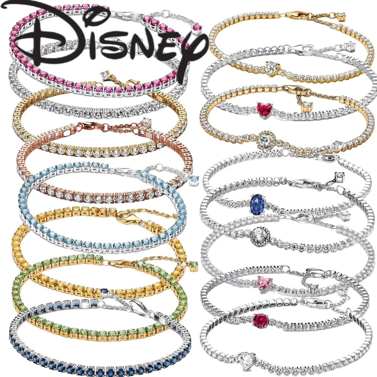 

Новинка 2023 года, браслет из стерлингового серебра 925 пробы Disney 16, 18, 20 см для женщин, модный простой сердисторный диск, обручальные украшения, Рождественский подарок