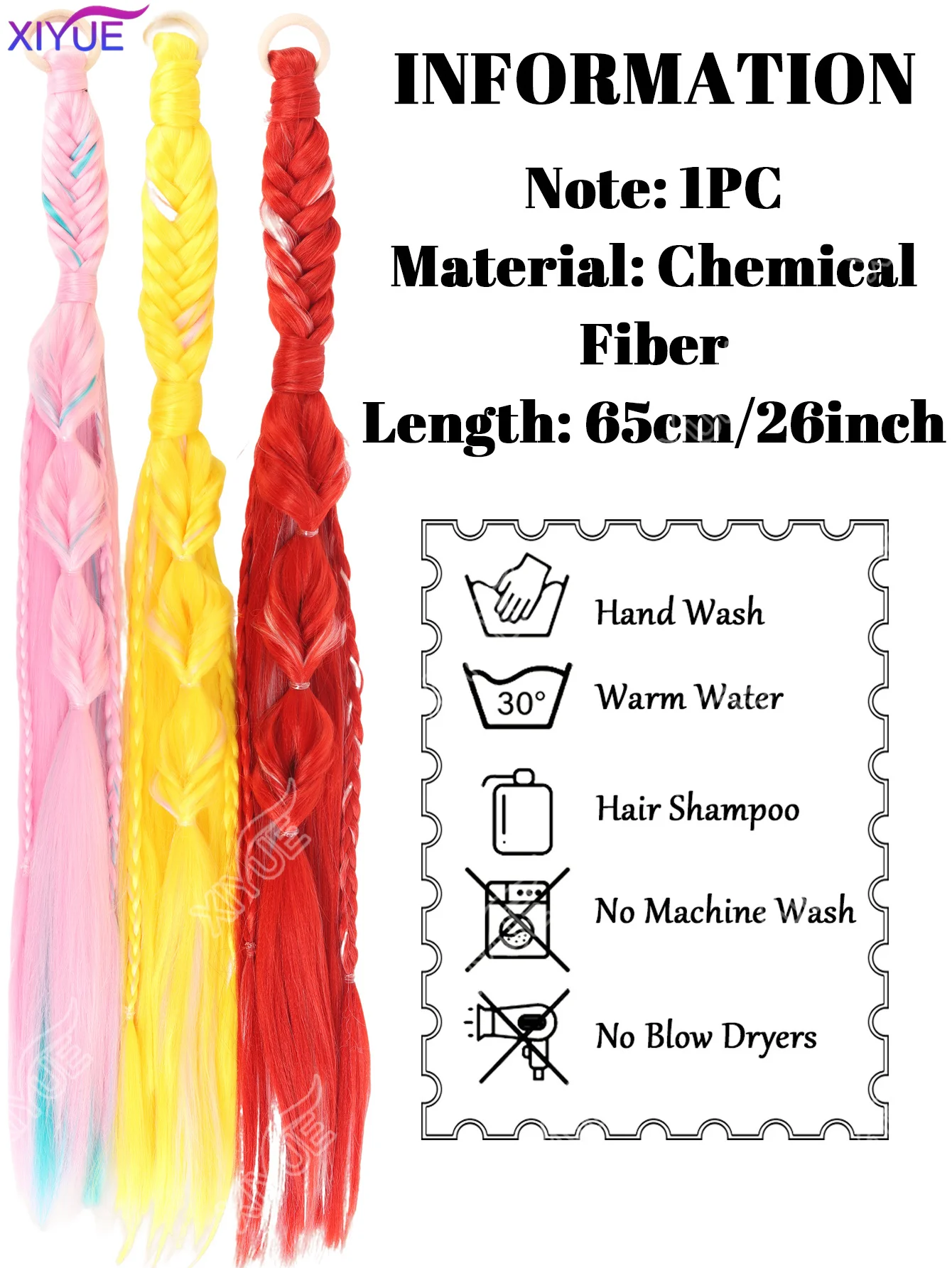 XIYUE 26 inch Braids Ponytail Rubber Band Pre Braiding Hair Synthetic Hair Extensions for Halloween Costume Cosplay