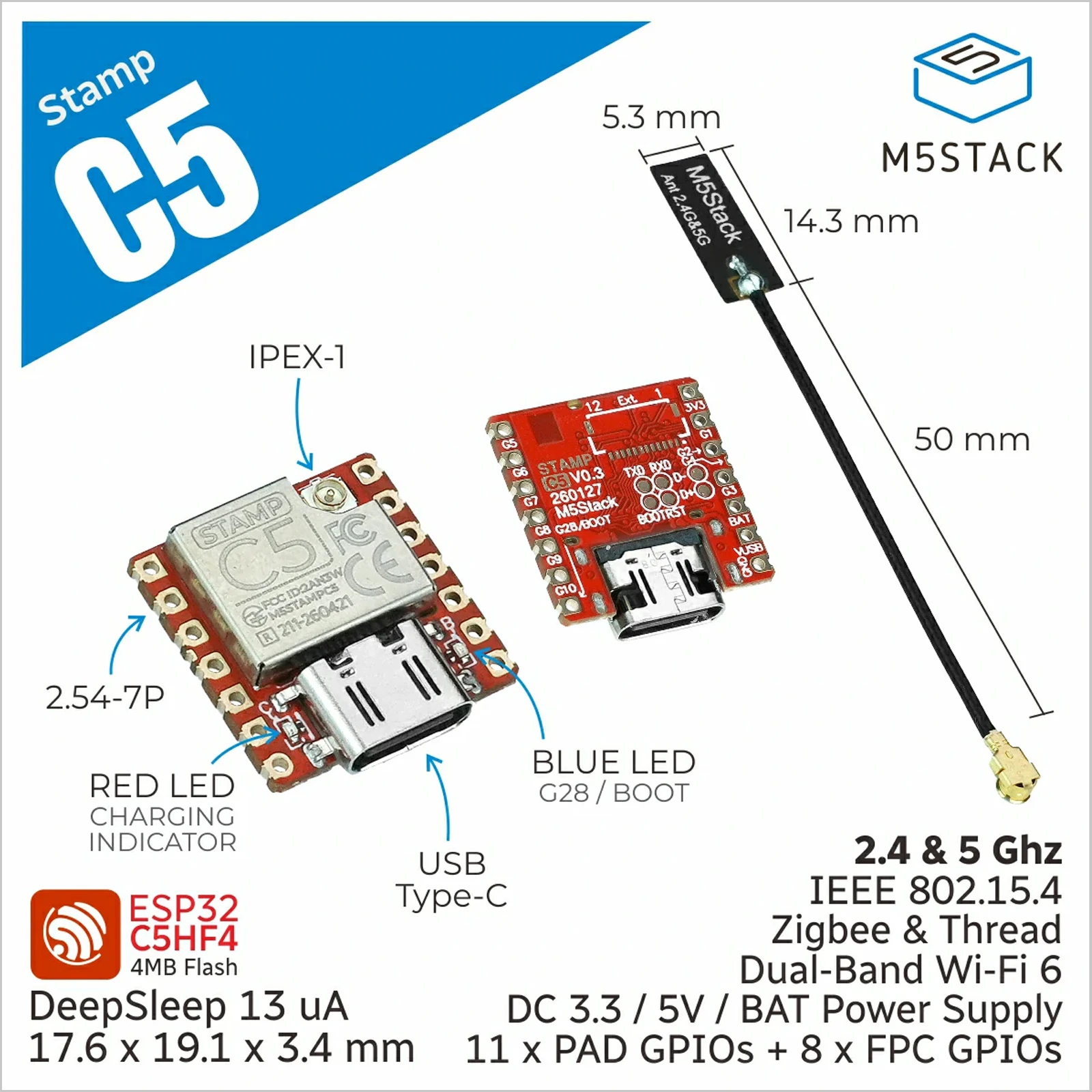 【¥1,618】M5Stack公式M5StampC5モジュール（ESP32-C5）-アリエク特価アラート