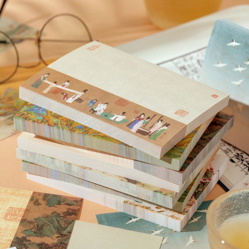 80 Pcs Picturesque Landscape Note Paper Chinese Style Famous Painting Message Non-sticky Memo Pad Hand Account Material Paper