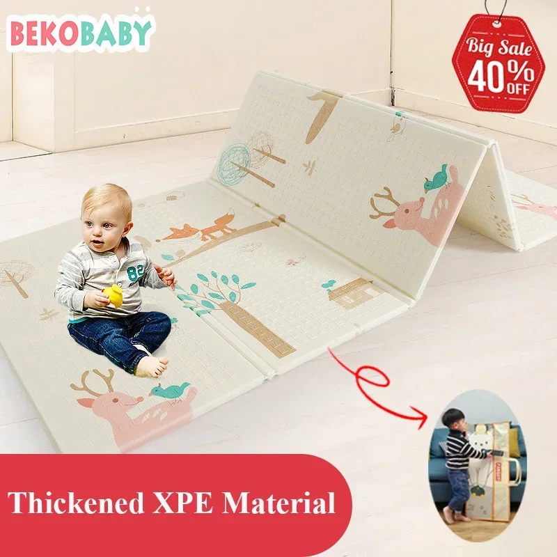 XPE Foldable Baby Play Mat, Large Thick Playmat Reversible Waterproof Portable Kids Playmat, Non Toxic Baby Floor Mat