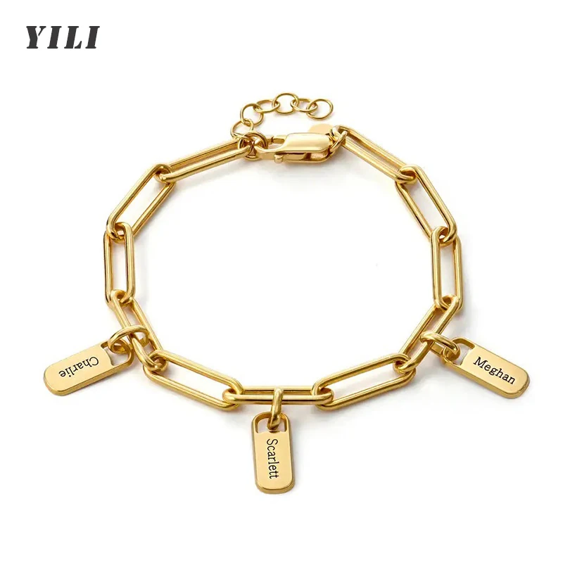 

Personalized Name Bracelet 18K Gold Plated Engraved Name Stainless Steel Bracelet Custom Name Bracelets for Women Jewelry Gifts