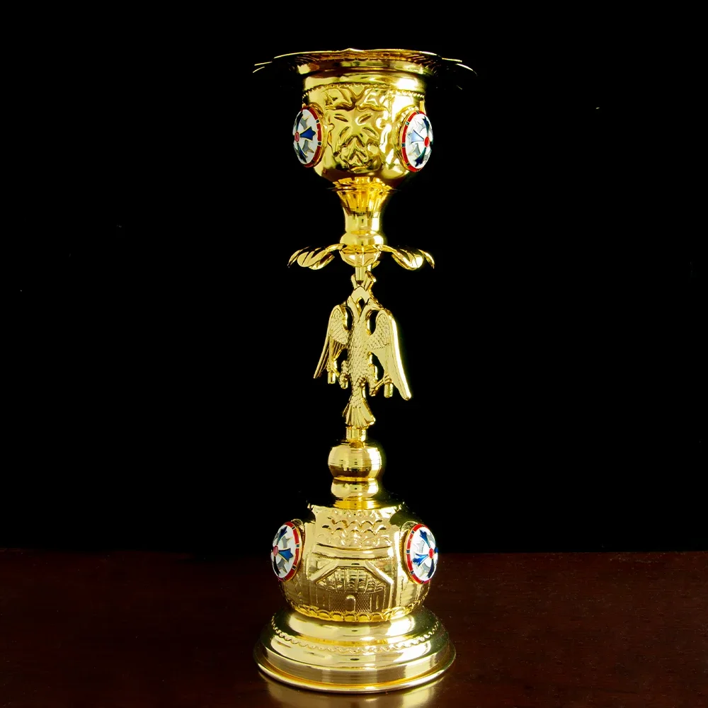 HTISOK Orthodoxe Heilige Öllampe, religiöse Vigil-Öllampe, roter Glasbecher, kreuzverziert, Kirchenleuchter, orthodoxe Kirchen-Öllampe – Detail 4