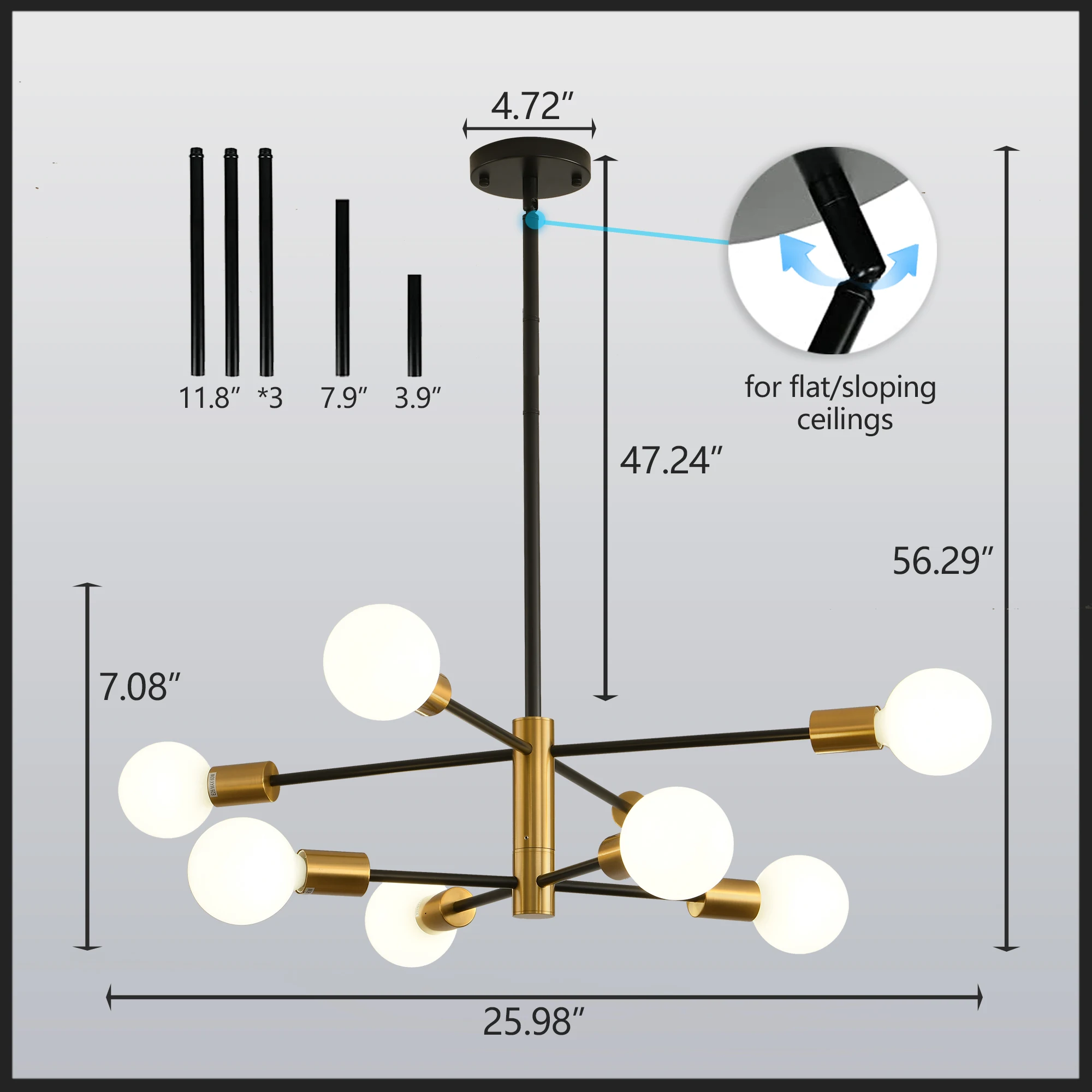 Nowoczesny skandynawski Spytnik czarne żyrandole lampa LED 8/10/12 oświetlenie domu oświetlenie wewnętrzne wisiorek sufit nie zawiera żarówek