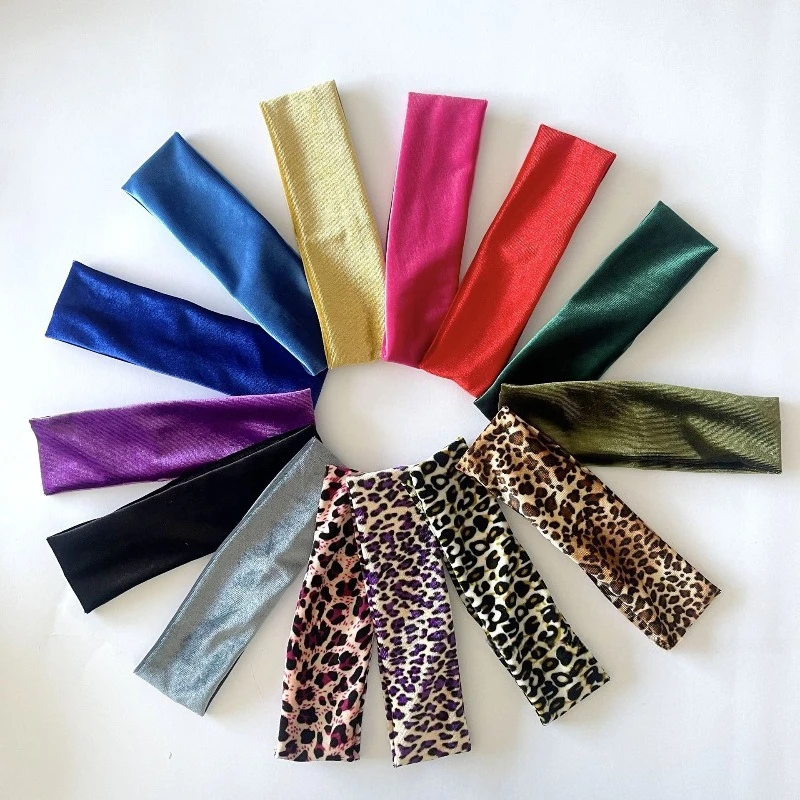 Retro Leopard Print Fashionable Solid Color Velvet Elastic Sports Headband Band Face Headband Stylish Hair Accessory for Women