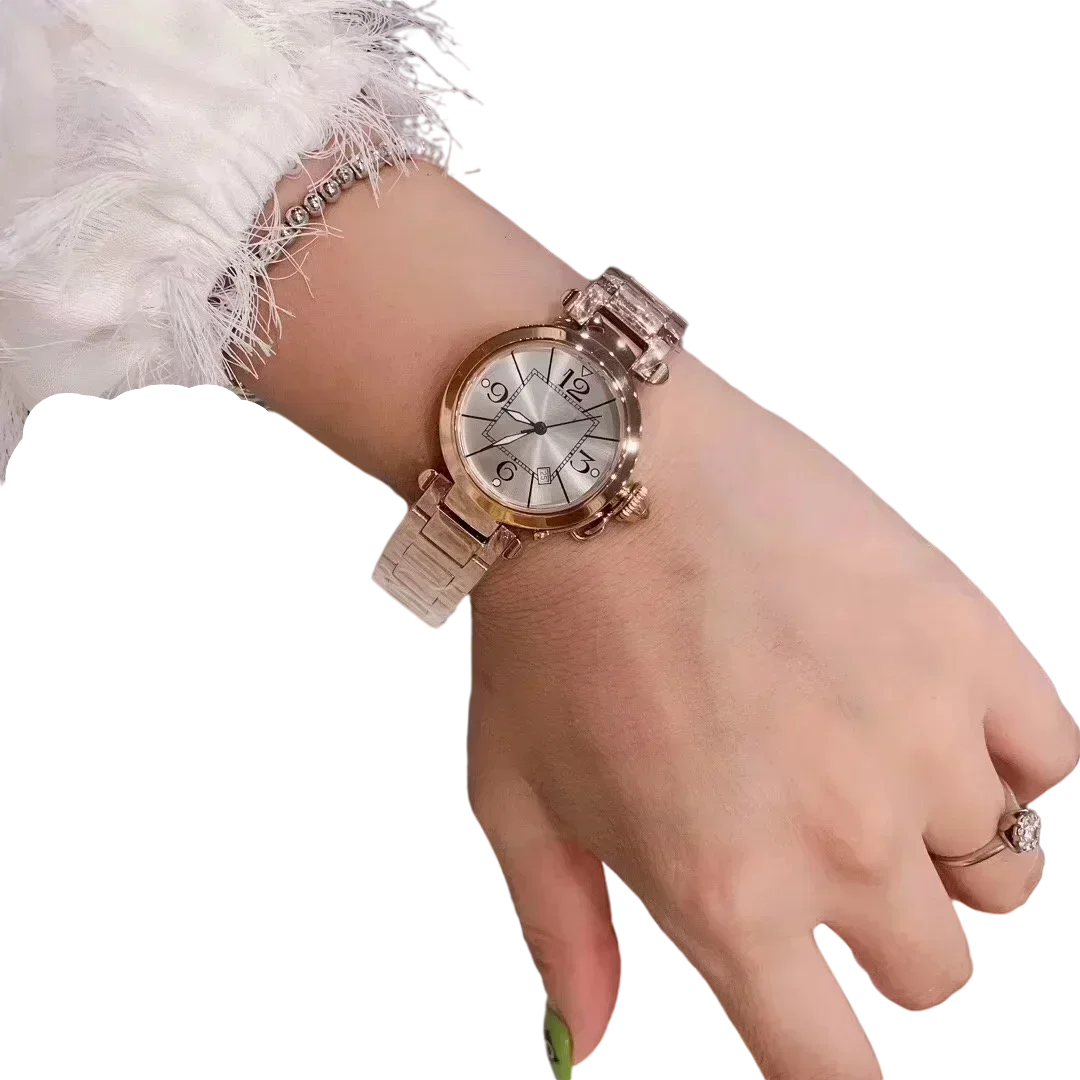 Montre-bracelet en acier inoxydable pour femme, or rose, argent, blanc, verre saphir, mode femme, qualité supérieure