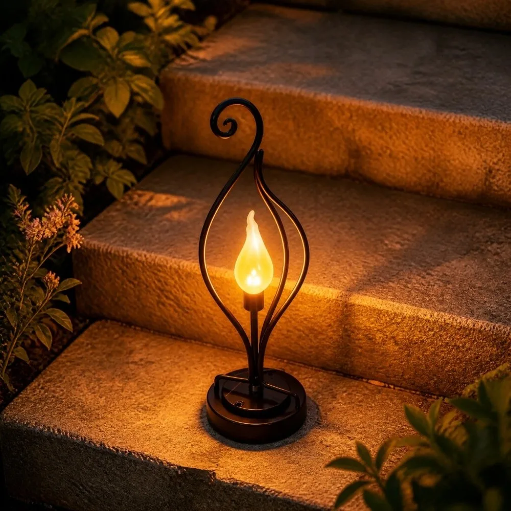 Sturdy Metal Housing Solar Flame Light Vivid Flame Effect Solar Powered Outdoor Lawn Garden Decor Light Auto Sensing