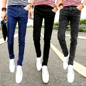 New 2022 Spring Autumn Teenagers Youth Korean Men's Casual Trousers Slim Feet Pants Solid Color Men's Denim Jeans Stretch