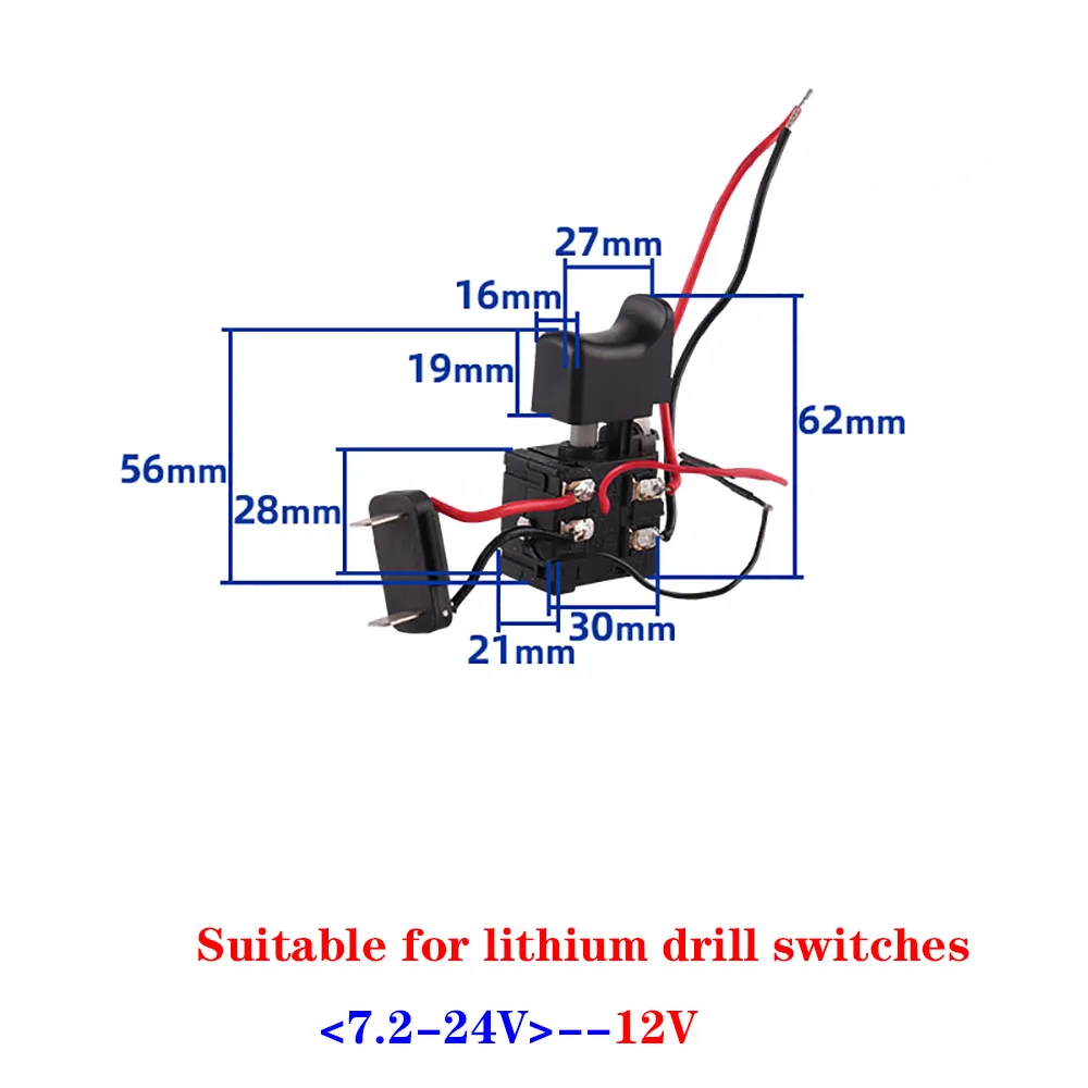 DC 7.2V-24V 20A Drill Control Switch Cordless Trigger Switch, Used for Lithium Battery Power Tools and Drill Switches