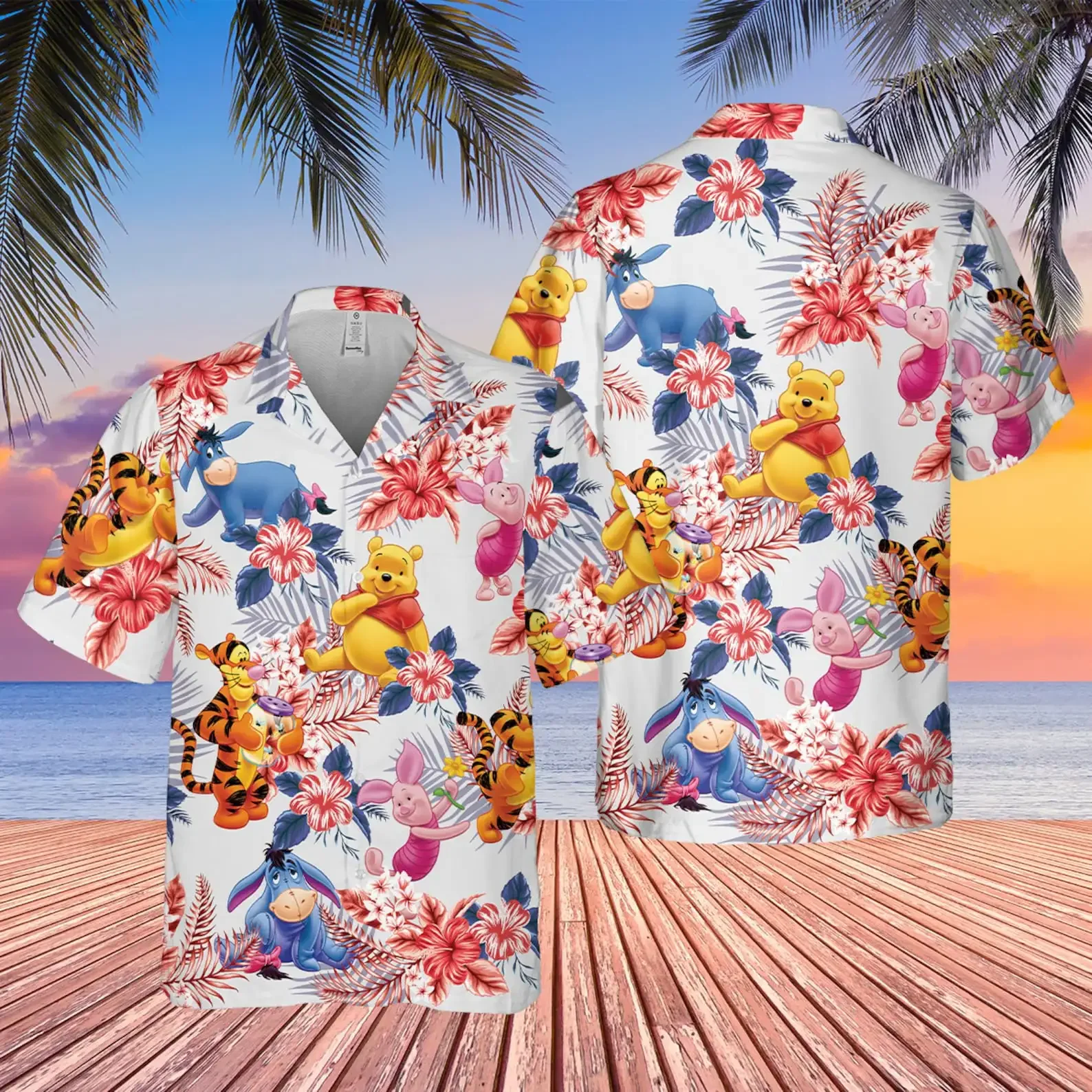 Disney Eeyore Hawaiian Shirts Men's Women Kids Summer Short Sleeve Shirts Disney Hawaiian Shirts Winnie the Pooh Beach Shirts