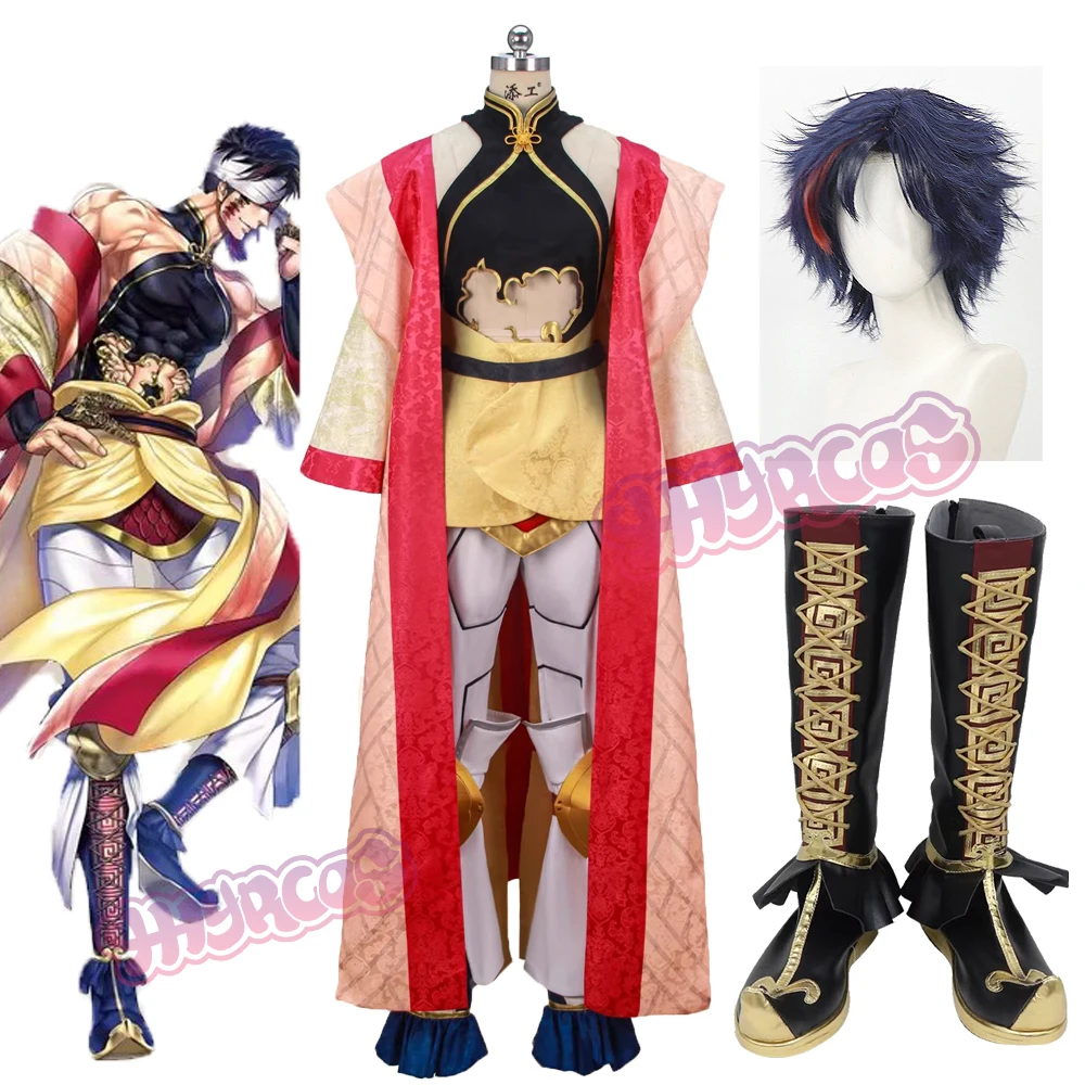 Костюм для косплея Цинь Шихуана из Record of Ragnarok, парик, мужской наряд Shuumatsu no Valkyrie, шаль, маска для глаз, пояс, реквизит на Хэллоуин