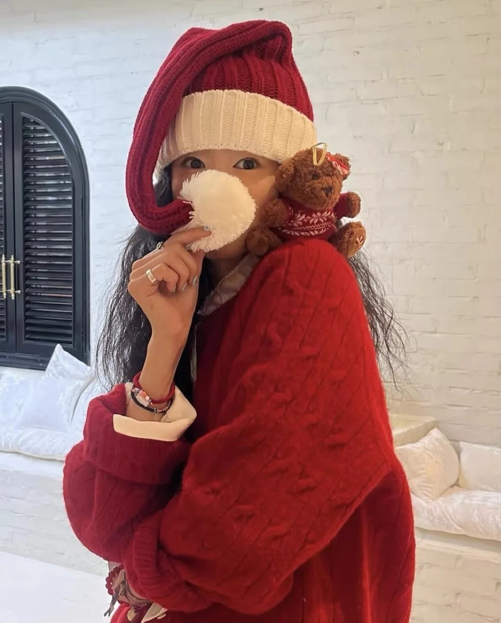 

MOSA 2025 весенний новый Dongdaemun Eight Milk Festival красный шерстяной круглый Ne женский вязаный свитер повседневный удобный для поездок на работу