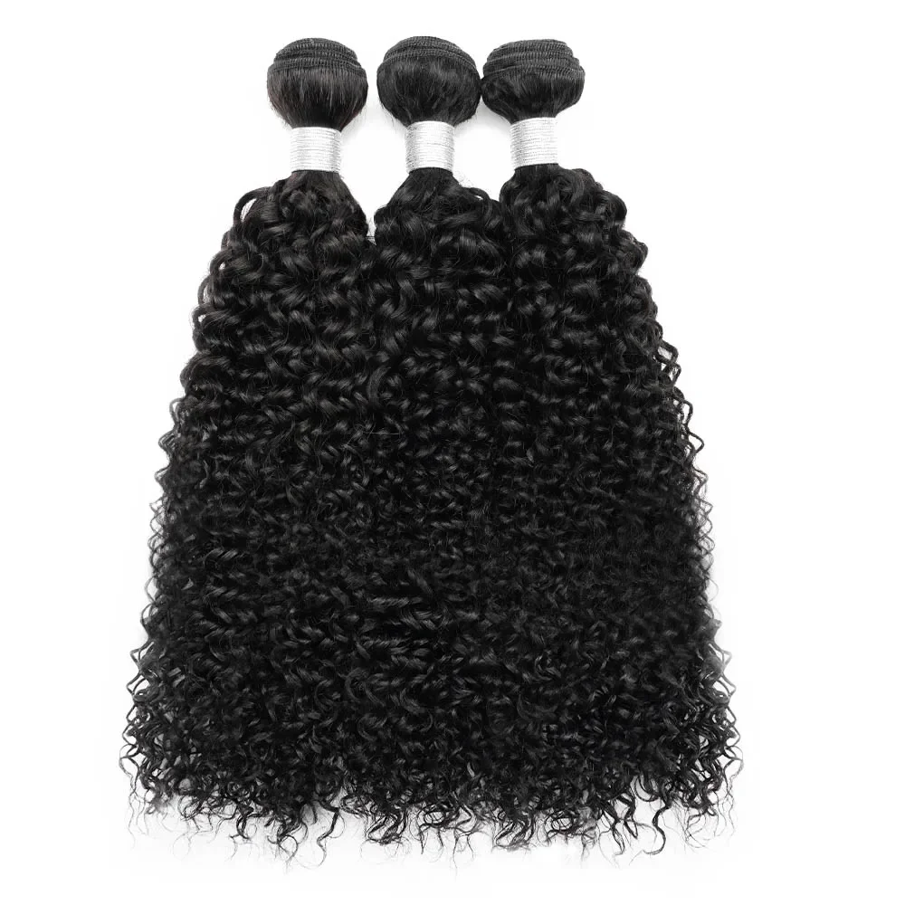 Mechones de cabello humano rizado Jerry, extensiones de cabello indio Remy de 12 a 26 pulgadas, Color negro, doble trama, 95 gramos por paquete