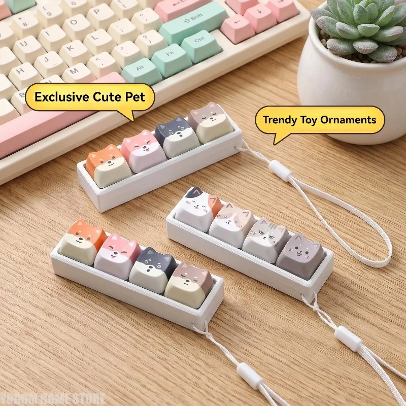Cute Cat Keycap Button Keychain 1-4Keys Keyboard Keycap Clicker Backpack Pendant Stress Relief Keyboard Birthday Gifts