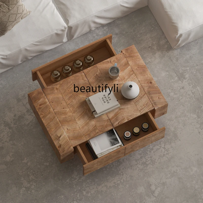 طاولة قهوة من الخشب الصلب على طراز الوسابي بلون الخشب الشمالي وغرفة معيشة صغيرة وطاولة قهوة صغيرة مستطيلة بسيطة